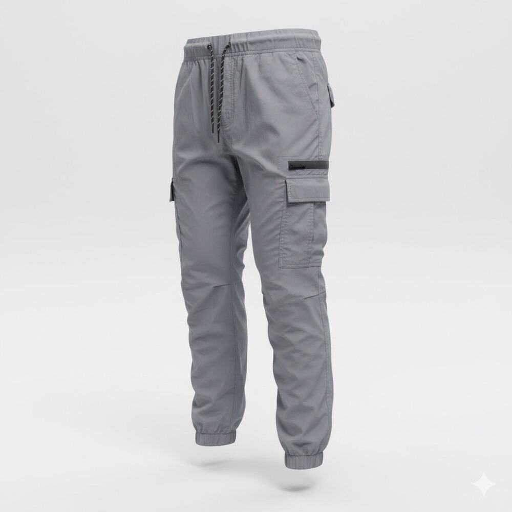Men's Gray Cargo Jogger Pants Slim Fit Stretch Ankle Cuff Utility Pockets